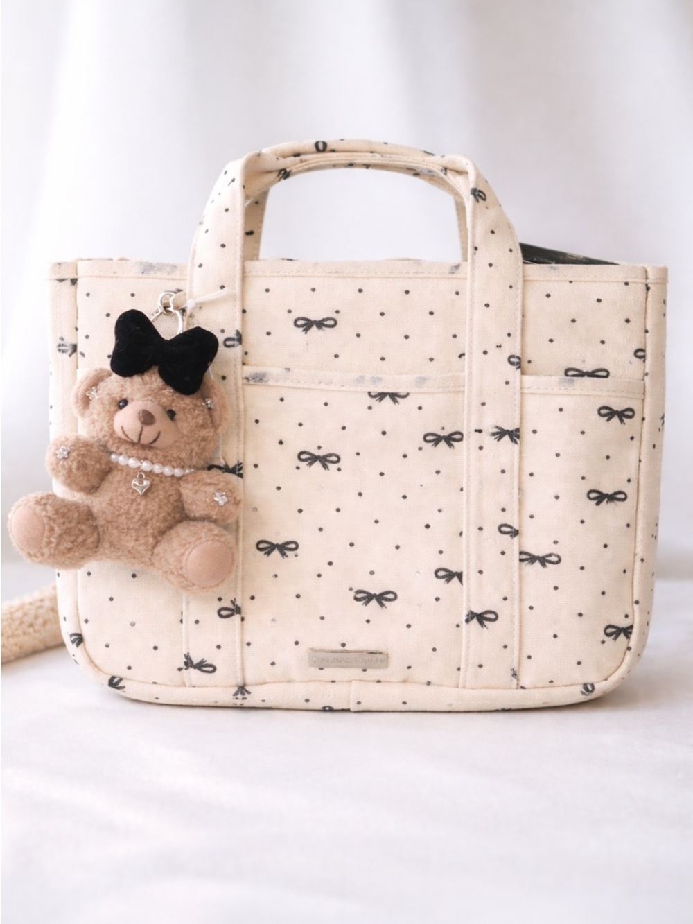 Madden Girl Polka Dot Tote bow with Teddy Bear Charm so cute so fashion